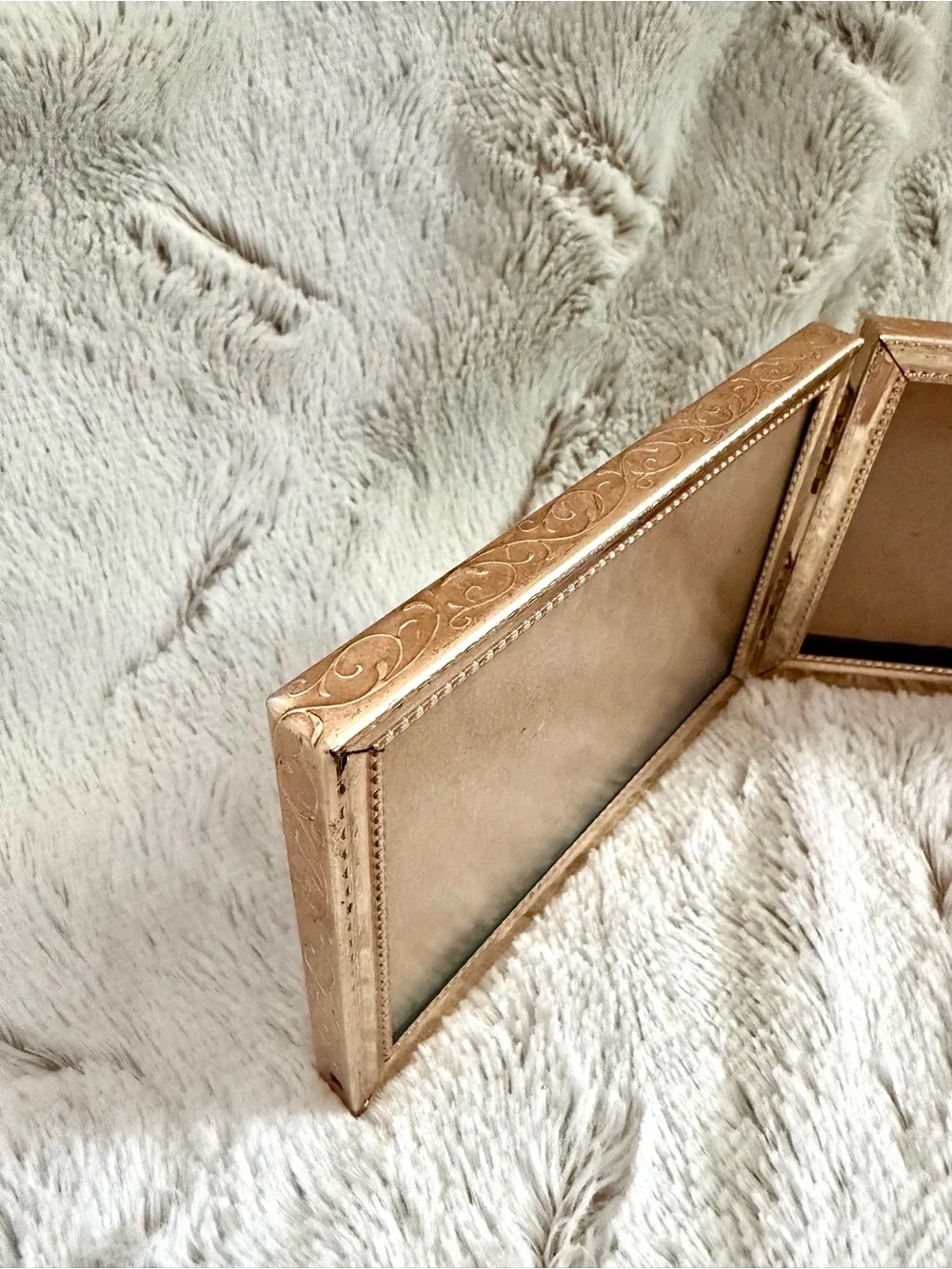 Double Hinged Gold Tone Picture Frame - Foldable Tabletop Frame